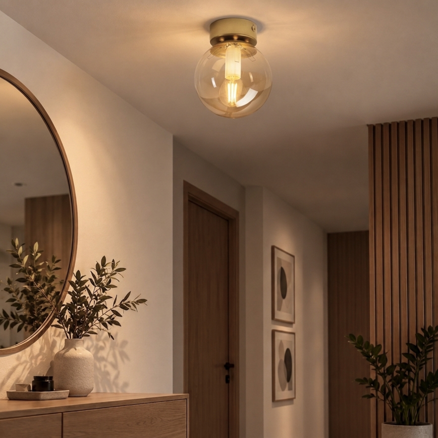Griestu lampa ELIAS 1xE14/5W/230V Ø 13 cm zelta/dūmakaina bēša