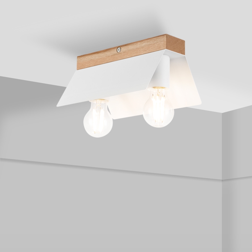 Griestu lampa ESME 2xE27/15W/230V balta/ozols