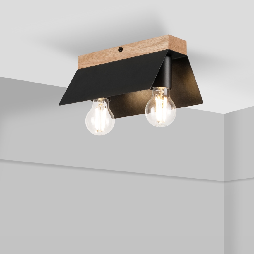 Griestu lampa ESME 2xE27/15W/230V melna/ozols