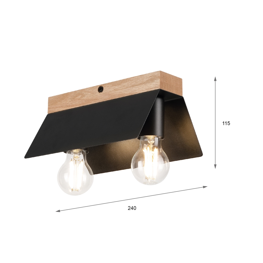 Griestu lampa ESME 2xE27/15W/230V melna/ozols