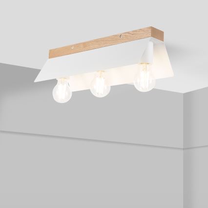 Griestu lampa ESME 3xE27/15W/230V balta/ozols