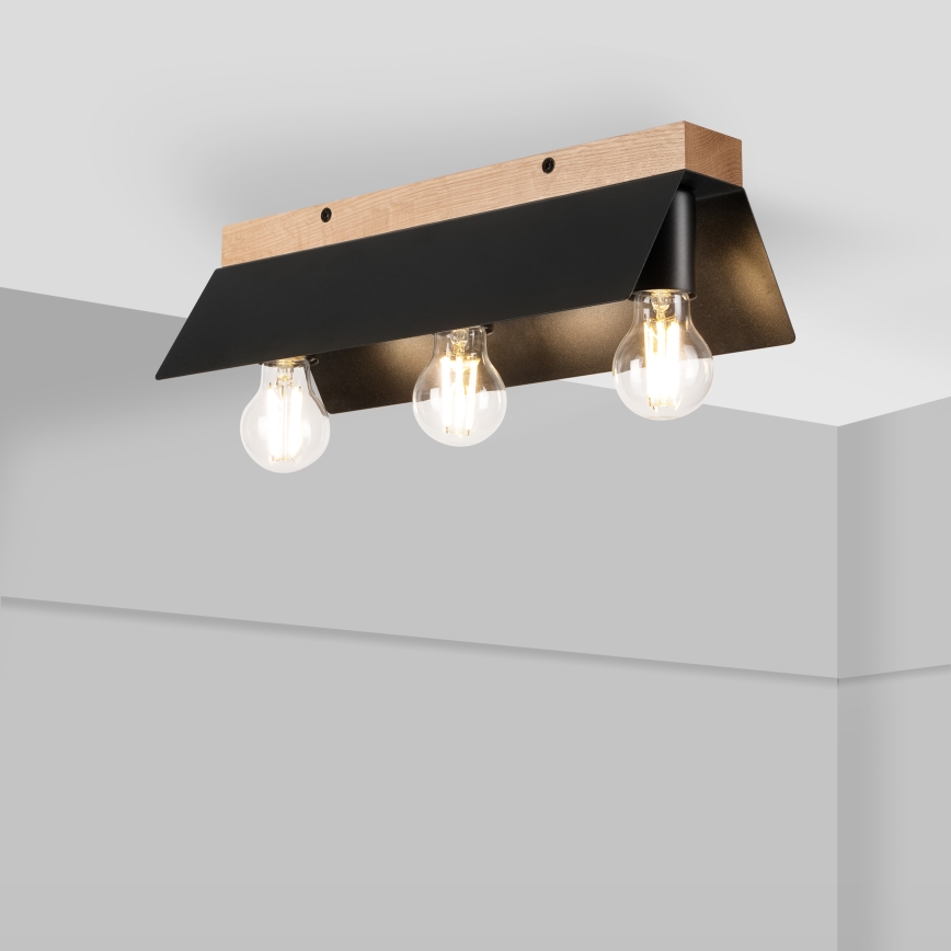 Griestu lampa ESME 3xE27/15W/230V melna/ozols
