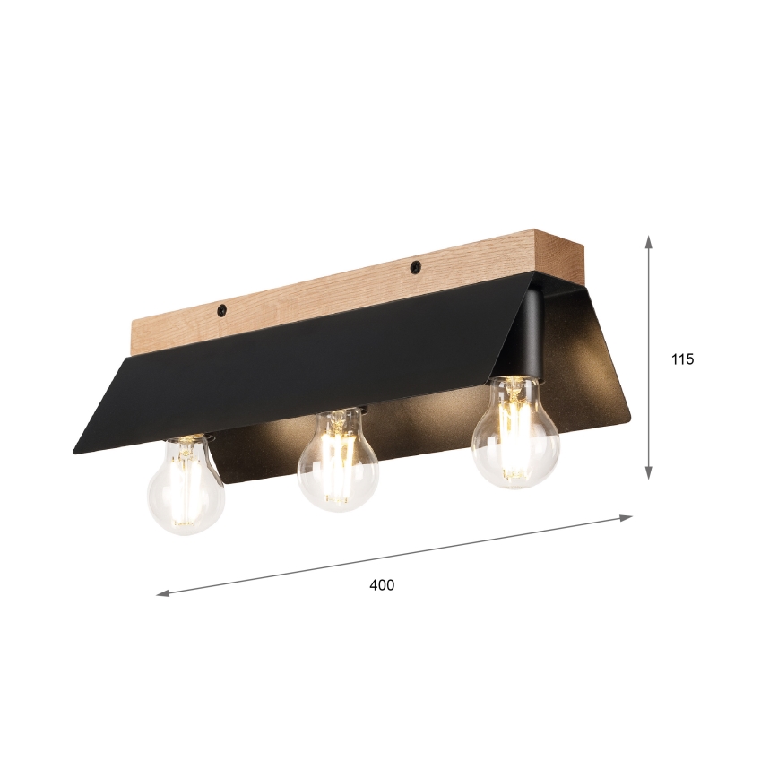 Griestu lampa ESME 3xE27/15W/230V melna/ozols