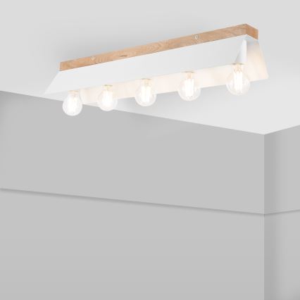 Griestu lampa ESME 5xE27/15W/230V balta/ozols