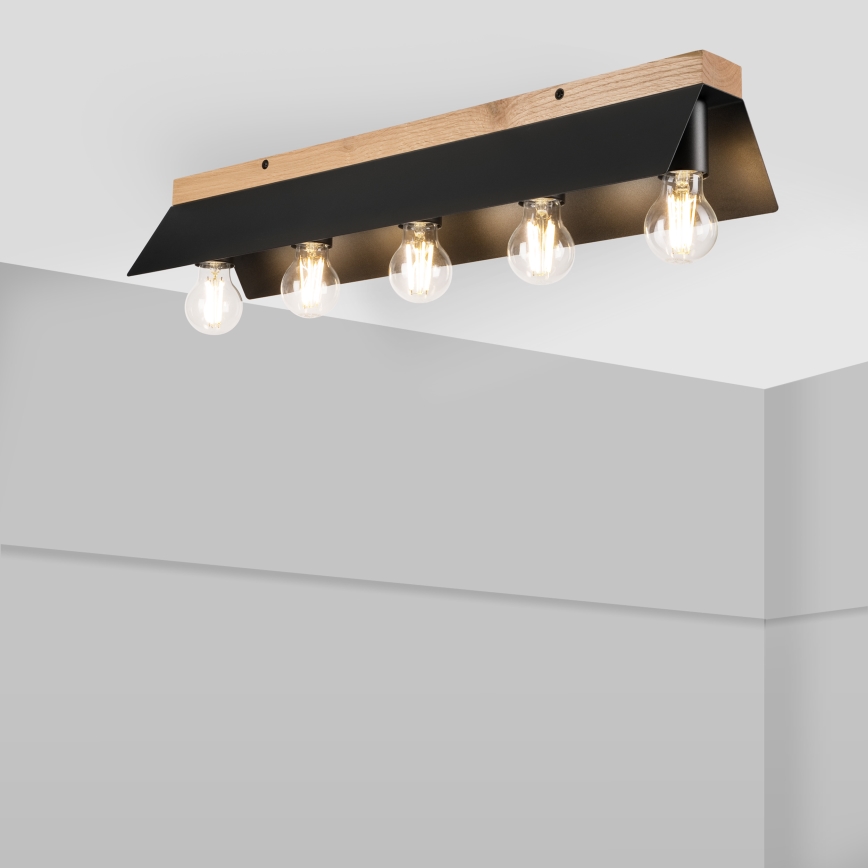 Griestu lampa ESME 5xE27/15W/230V melna/ozols