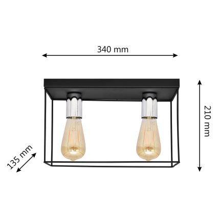 Griestu lampa FINN 2xE27/15W/230V melna/spīdīgi hromēts