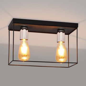 Griestu lampa FINN 2xE27/15W/230V melna/spīdīgi hromēts