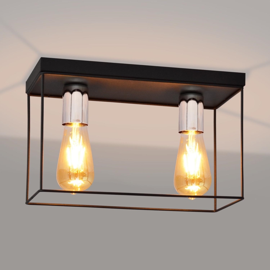 Griestu lampa FINN 2xE27/15W/230V melna/spīdīgi hromēts