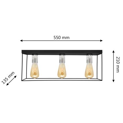 Griestu lampa FINN 3xE27/15W/230V melna/spīdīgi hromēts