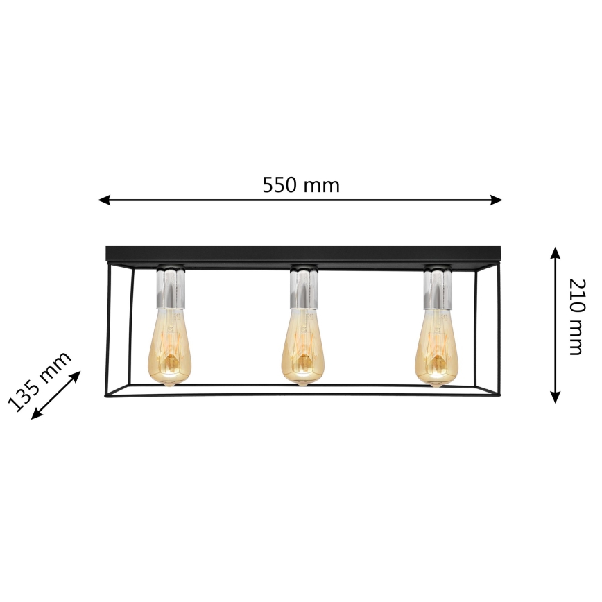 Griestu lampa FINN 3xE27/15W/230V melna/spīdīgi hromēts
