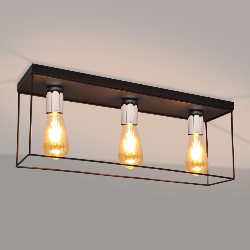 Griestu lampa FINN 3xE27/15W/230V melna/spīdīgi hromēts