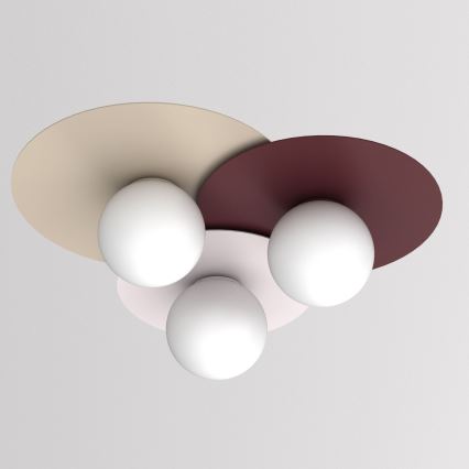 Griestu lampa FLAT 3xE27/15W/230V 55x60 cm bēša/krēmkrāsa/burgundija