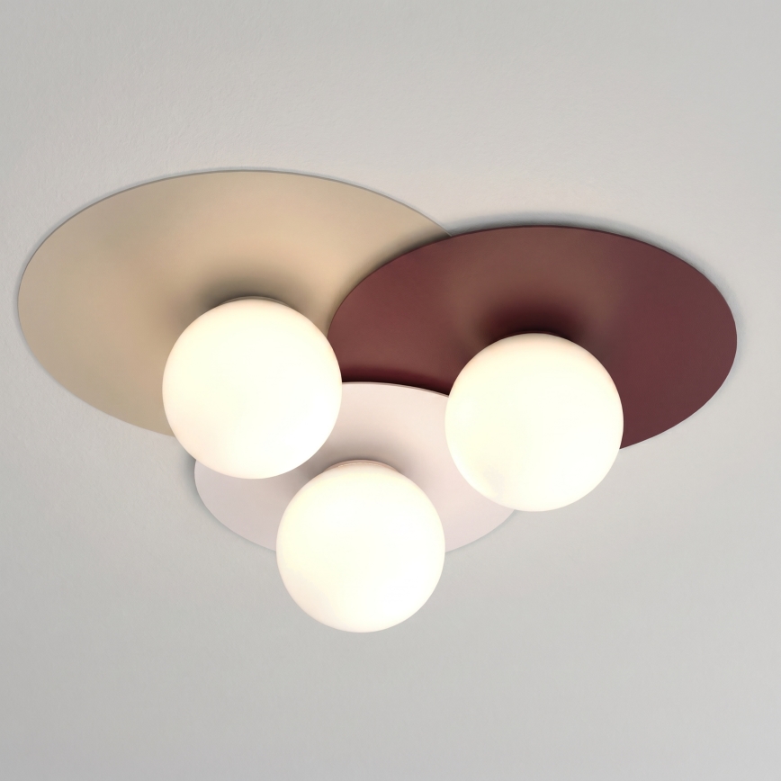 Griestu lampa FLAT 3xE27/15W/230V 55x60 cm bēša/krēmkrāsas/burgundija