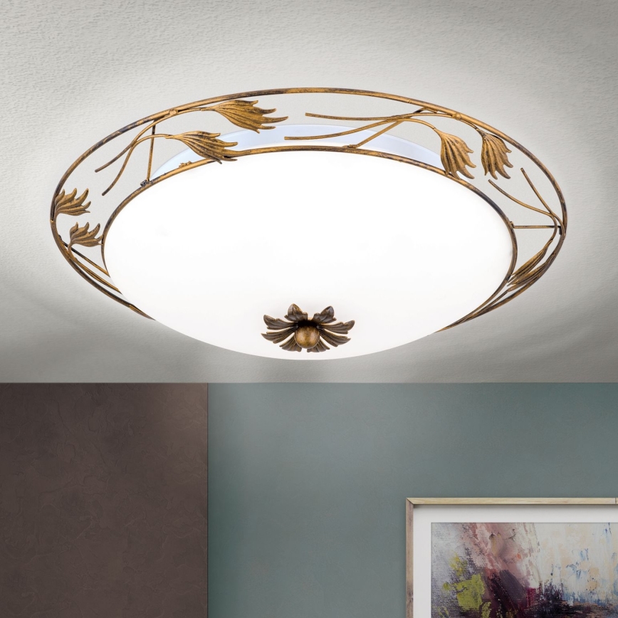 Griestu lampa FLEUR 3xE27/60W/230V d. 50 cm bronza