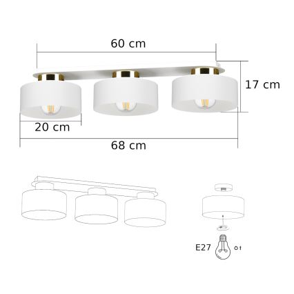 Griestu lampa IGNIA 3xE27/60W/230V balta