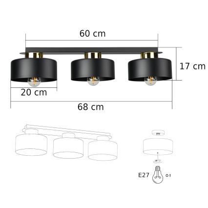 Griestu lampa IGNIA 3xE27/60W/230V melna