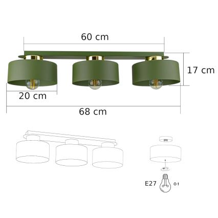 Griestu lampa IGNIA 3xE27/60W/230V zaļa