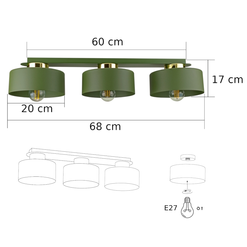 Griestu lampa IGNIA 3xE27/60W/230V zaļa