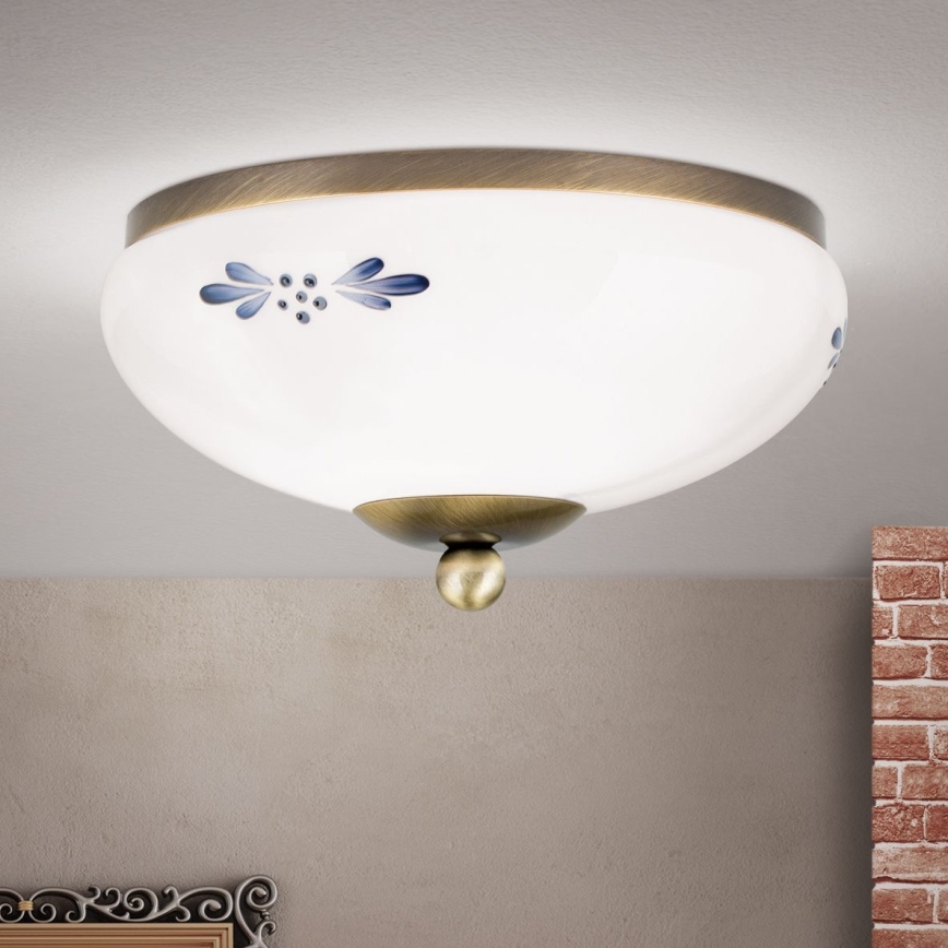 Griestu lampa LANDHAUS 1xE27/60W/230V d. 21 cm bronza/balta