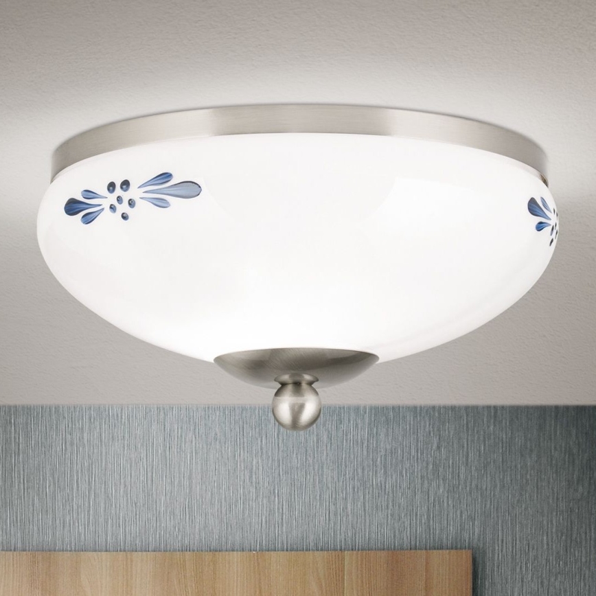 Griestu lampa LANDHAUS 1xE27/60W/230V d. 21 cm matēts hroms/balta