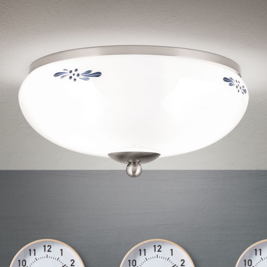 Griestu lampa LANDHAUS 2xE27/60W/230V d. 28 cm matēts hroms/balta