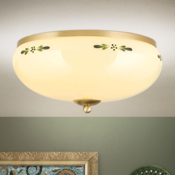 Griestu lampa LANDHAUS 3xE27/60W/230V Ø 35 cm misiņš/bēšs/zaļš