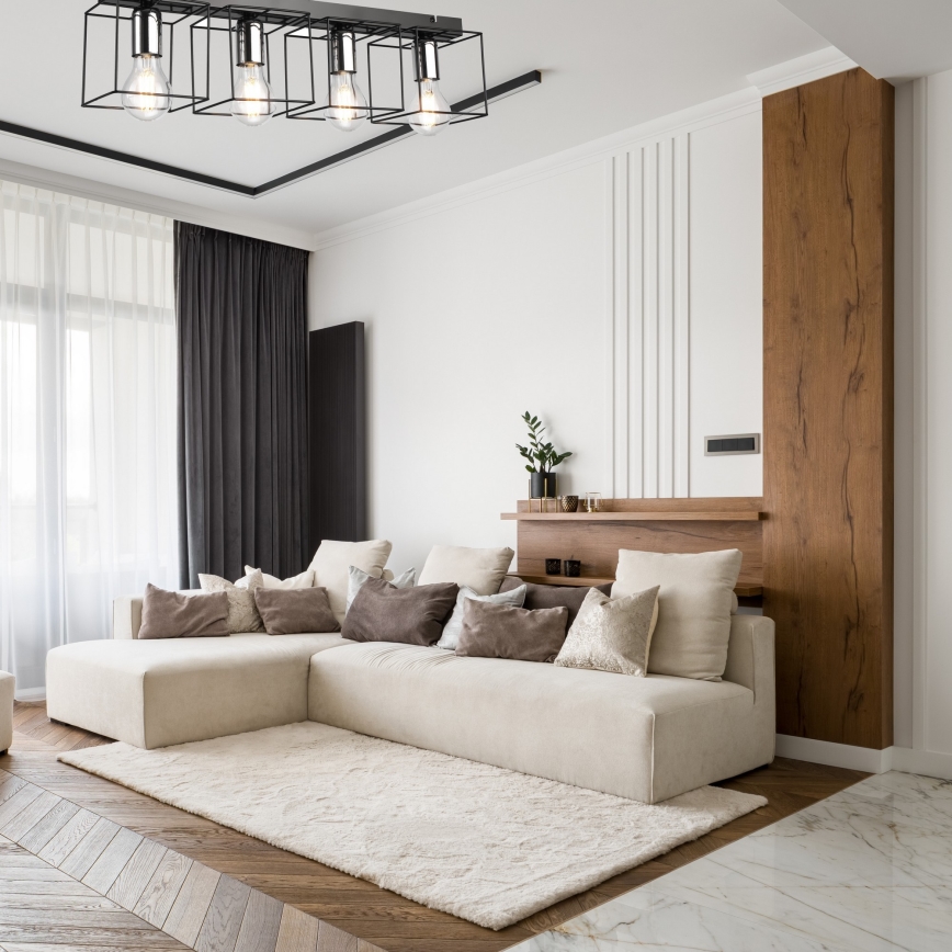 Griestu lampa MIKA 4xE27/60W/230V 61 cm melna/spīdīgi hromēts