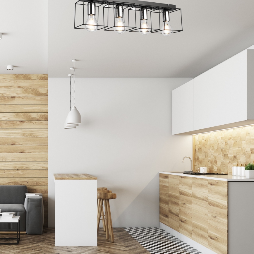 Griestu lampa MIKA 4xE27/60W/230V 61 cm melna/spīdīgi hromēts