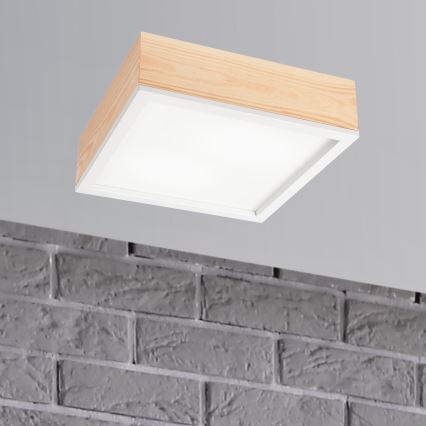 Griestu lampa NATURAL SQUARE 2xE27/15W/230V 31x31 cm priede/balta