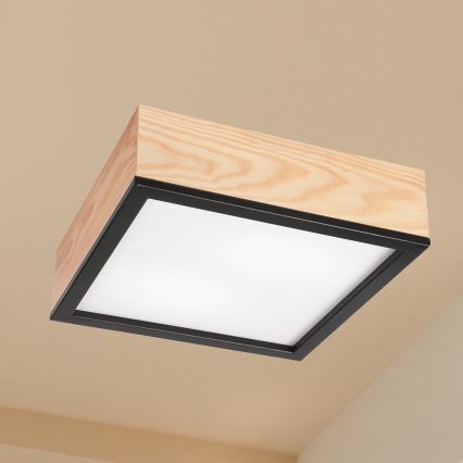 Griestu lampa NATURAL SQUARE 2xE27/15W/230V 31x31 cm priede/melna