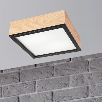 Griestu lampa NATURAL SQUARE 2xE27/15W/230V 31x31 cm priede/melna