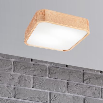 Griestu lampa NATURAL SQUARE 2xE27/15W/230V 35x35 cm priede