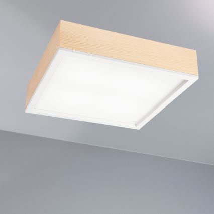 Griestu lampa NATURAL SQUARE 4xE27/15W/230V 39x39 cm priede/balta