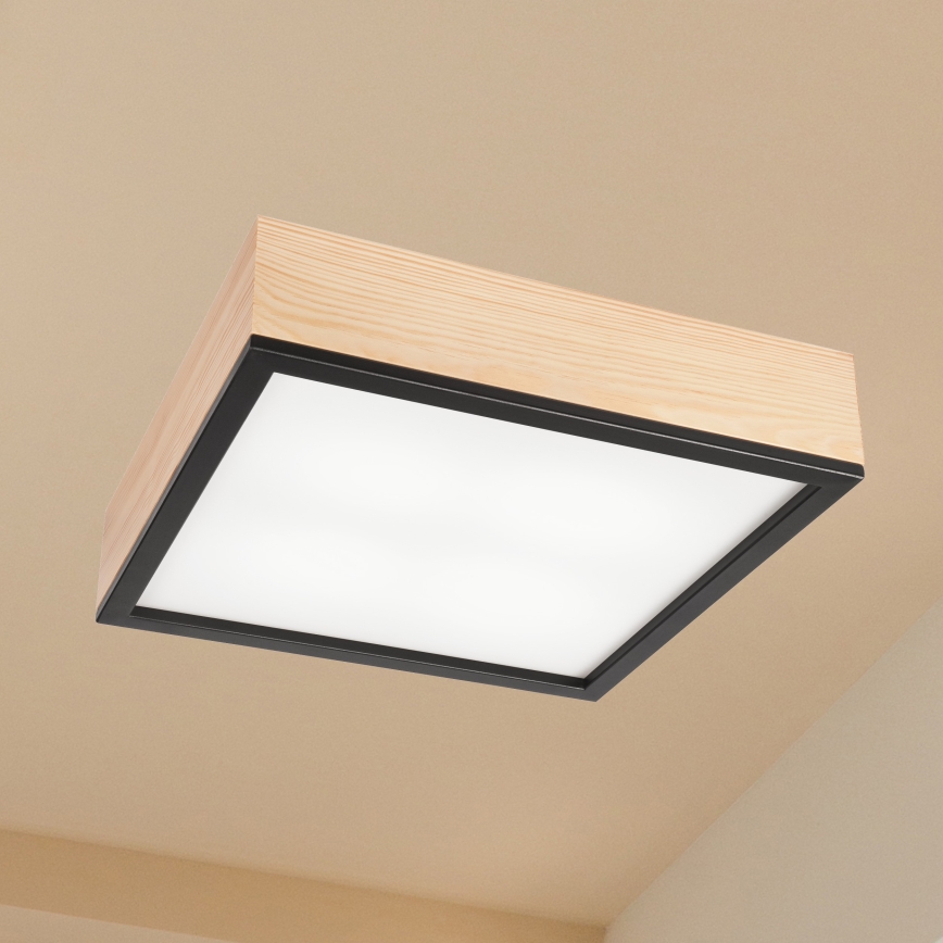 Griestu lampa NATURAL SQUARE 4xE27/15W/230V 39x39 cm priede/melna