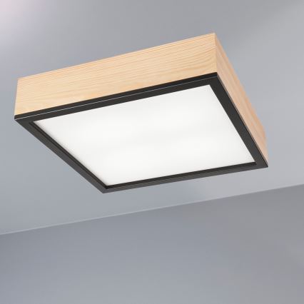 Griestu lampa NATURAL SQUARE 4xE27/15W/230V 39x39 cm priede/melna