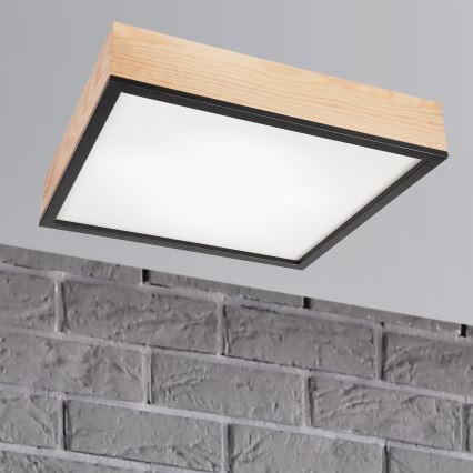 Griestu lampa NATURAL SQUARE 4xE27/15W/230V 48x48 cm priede/melna