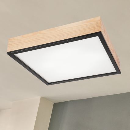 Griestu lampa NATURAL SQUARE 4xE27/15W/230V 48x48 cm priede/melna