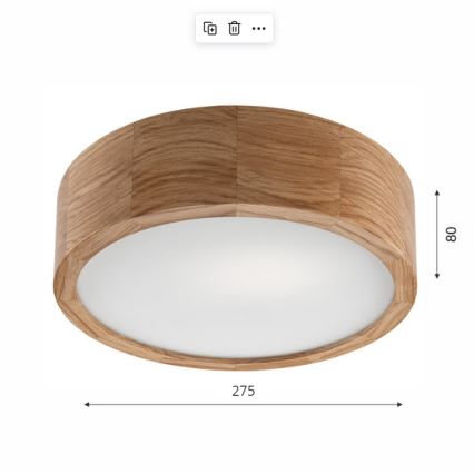 Griestu lampa OAK 1xE27/60W/230V ozols ø 27,5 cm - FSC sertificēts