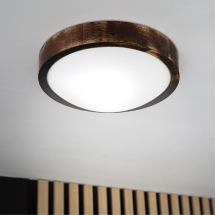 Griestu lampa OAK SMOKY SLIM 1xE27/15W/230V Ø 27 cm, ozola/tumši brūna