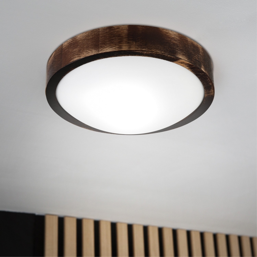 Griestu lampa OAK SMOKY SLIM 1xE27/15W/230V Ø 27 cm, ozola/tumši brūna