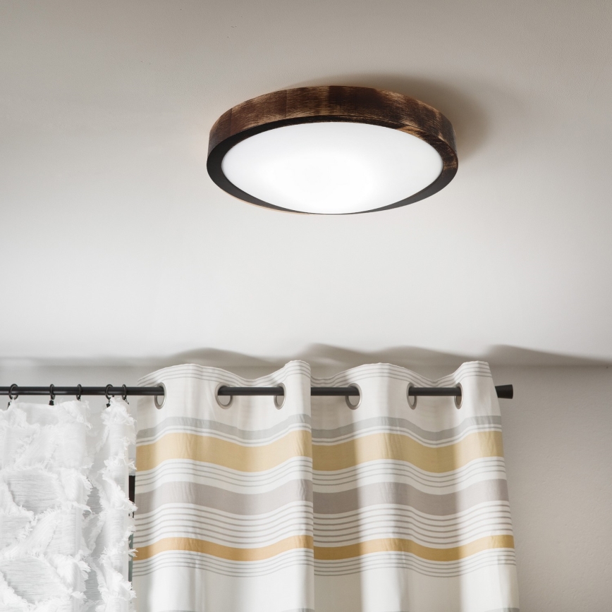 Griestu lampa OAK SMOKY SLIM 1xE27/15W/230V Ø 27 cm, ozola/tumši brūna