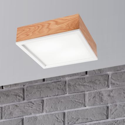 Griestu lampa OAK SQUARE 2xE27/15W/230V 31x31 cm ozols/balta