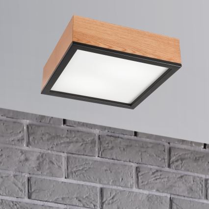 Griestu lampa OAK SQUARE 2xE27/15W/230V 31x31 cm ozols/melna