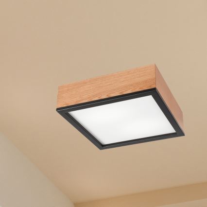 Griestu lampa OAK SQUARE 2xE27/15W/230V 31x31 cm ozols/melna