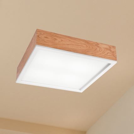 Griestu lampa OAK SQUARE 4xE27/15W/230V 39x39 cm ozols/balta