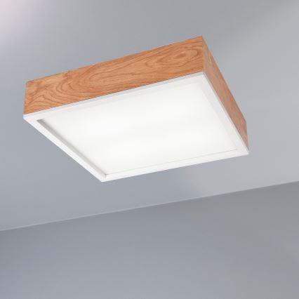 Griestu lampa OAK SQUARE 4xE27/15W/230V 39x39 cm ozols/balta