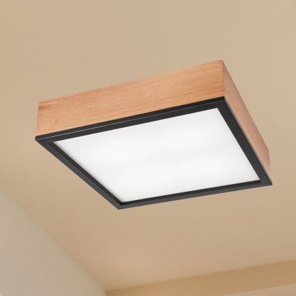 Griestu lampa OAK SQUARE 4xE27/15W/230V 39x39 cm ozols/melna