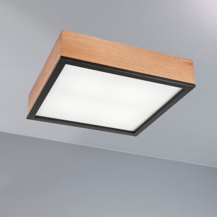 Griestu lampa OAK SQUARE 4xE27/15W/230V 39x39 cm ozols/melna