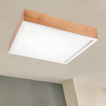 Griestu lampa OAK SQUARE 4xE27/15W/230V 48x48 cm ozols/balta