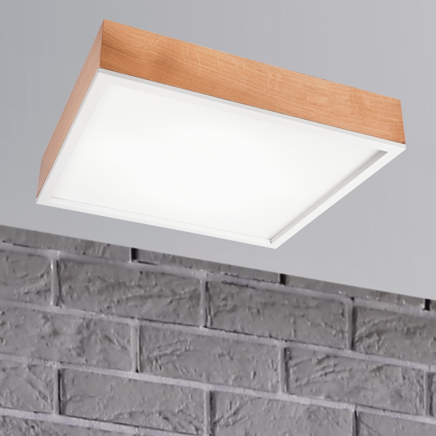 Griestu lampa OAK SQUARE 4xE27/15W/230V 48x48 cm ozols/balta